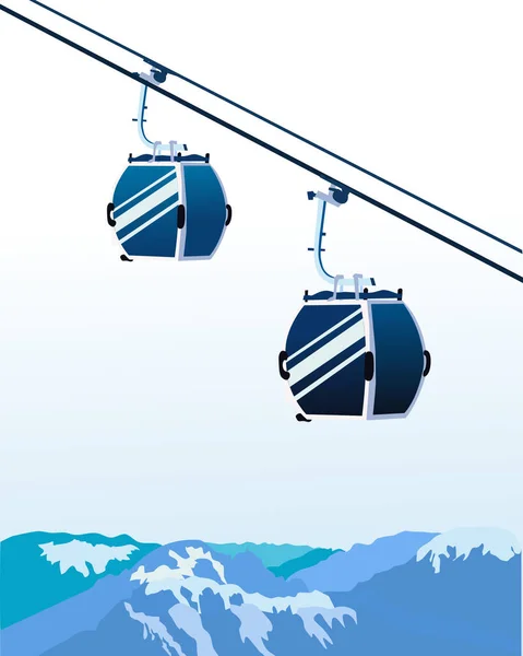 Ilustração Vetorial Elevador Esqui Teleférico Movendo Nas Montanhas Nevadas — Vetor de Stock