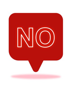 Neon ışığının vektör çizimi kırmızı konuşma baloncuğu pin simgesi yok, beyaz arkaplanda izole