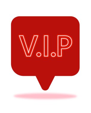 Beyaz arkaplanda izole edilmiş kırmızı konuşma baloncuğu iğnesinde neon ışık VIP simgesinin vektör illüstrasyonu
