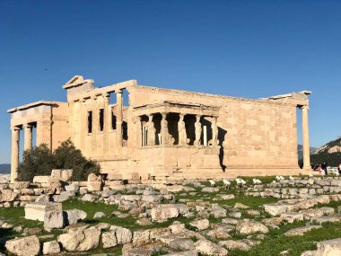 Atina, Yunanistan - 1 Aralık 2019: Atina Akropolünde Kalıntılar