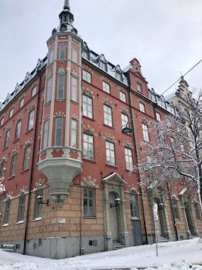 Stockholm, İsveç - 3 Şubat 2019 Eski Şehir 'deki eski bina, Gamla Stan