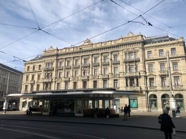 Zurich, Switzerland - March 3, 2019: Credit Suisse Headquarters in Paradeplatz, Zurich clipart