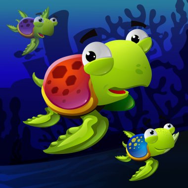 Illustration of turtles underwater clipart