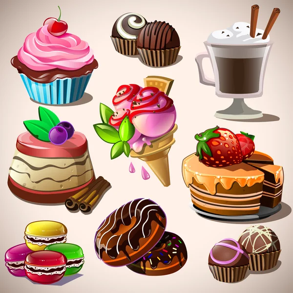 Conjunto de dulces. Ilustración vectorial — Vector de stock