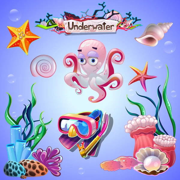 Set of underwater items — Stock Vector