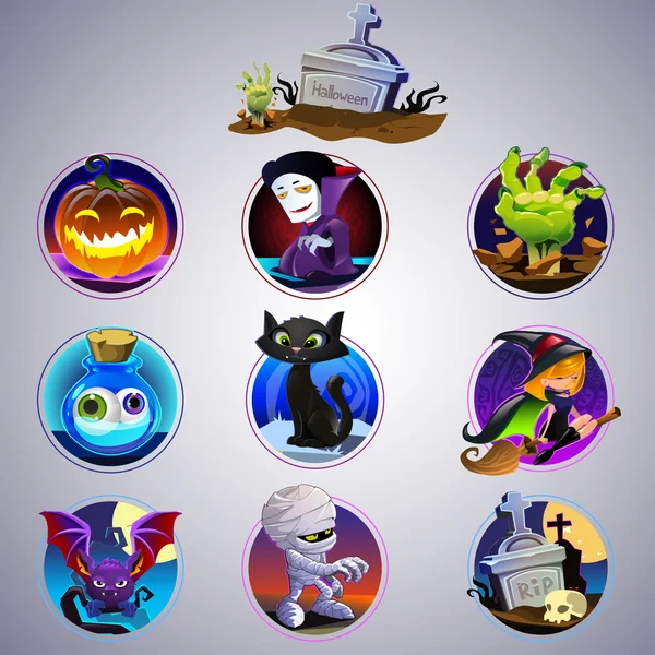 Colorido conjunto de icono de Halloween — Vector de stock
