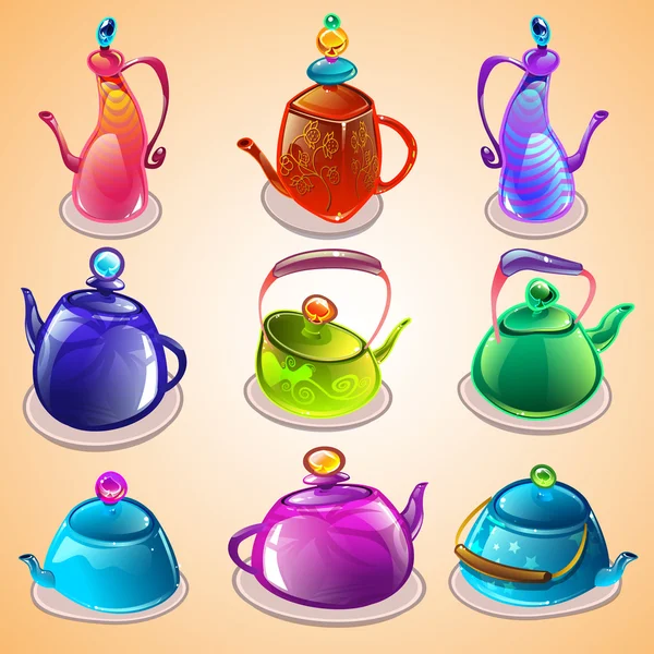 Vector set of tea kettles