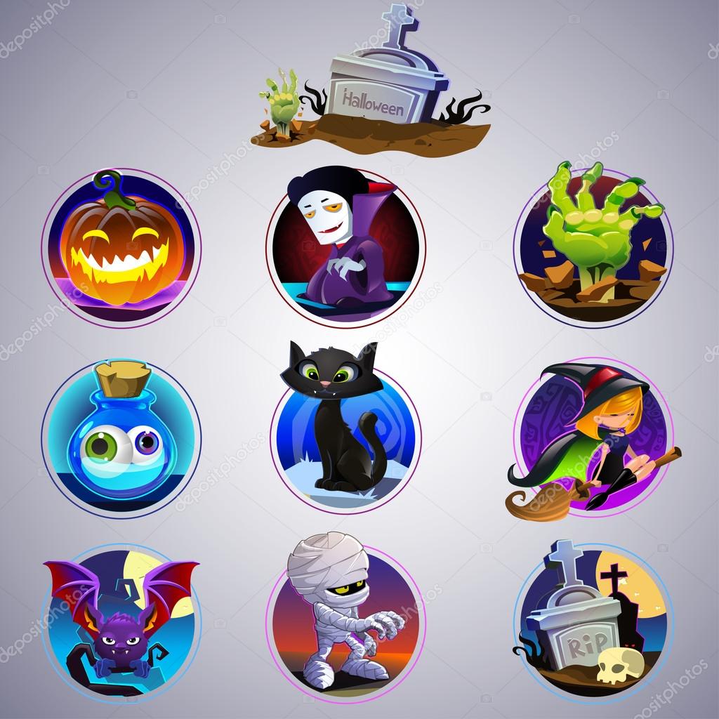 Colorful set of halloween icon