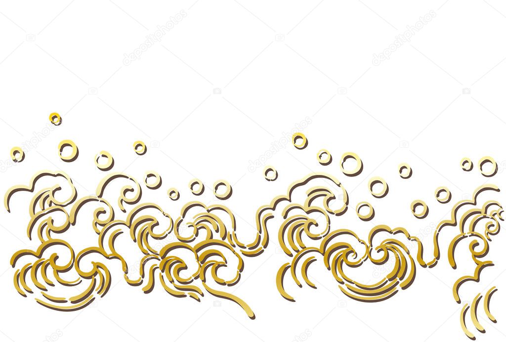 Illustration of golden wave pattern splashing water