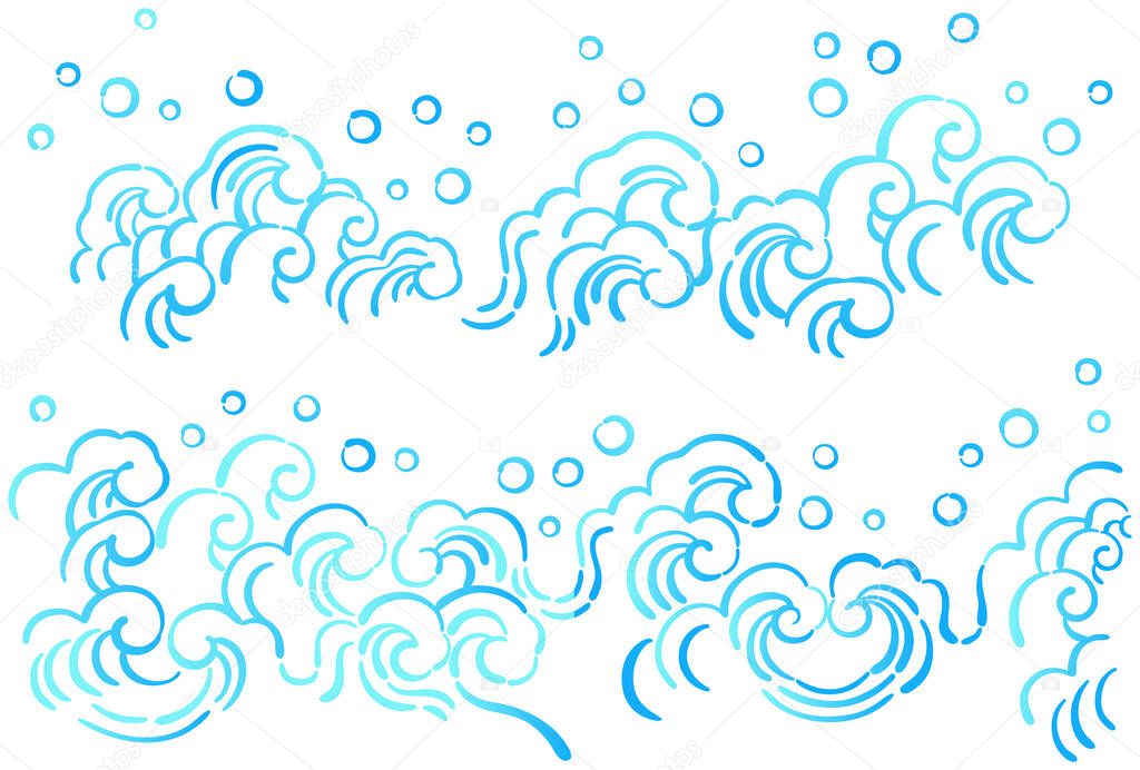 Illustrated postcard template with splashing wave pattern