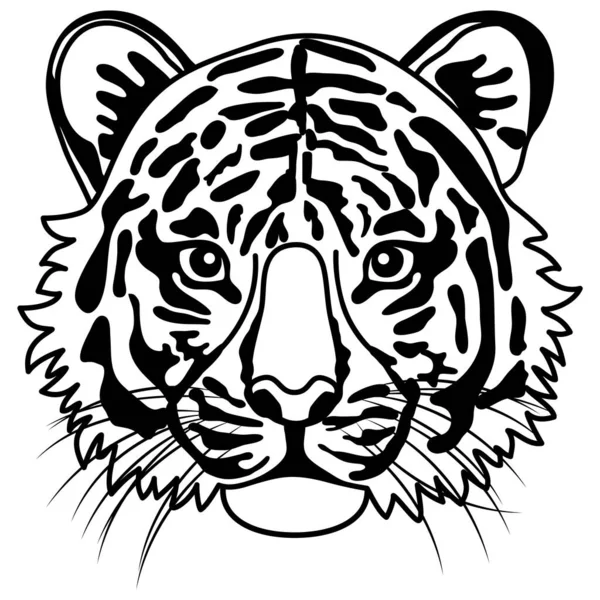 Czarno Biała Ilustracja Twarzy Tygrysa Skierowanej Przodu Prosta Ilustracja Twarzy — Zdjęcie stockowe