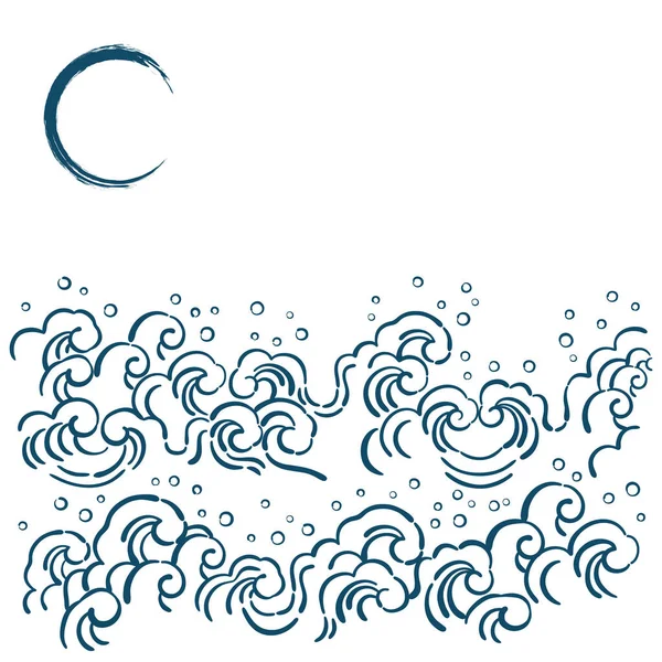 Illustratie Van Spetterende Golven Maan Japanse Traditionele Golfpatroon Maan Illustratie — Stockfoto