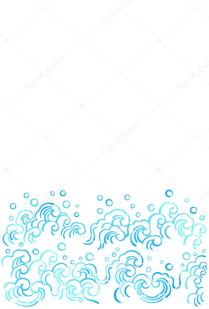 Vertical design postcard template with splashing wave pattern.   .Japanese traditional wavy postcard template. There is a margin to make it easier to insert characters. 