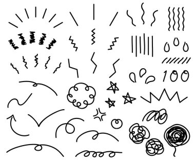 Siyah Çizgi Simgeleri Sürpriz ve Hüsran Gibi Duyguları İfade Ediyor. Duyguları temsil eden çizgiler ve sembollerden oluşan bir simge..