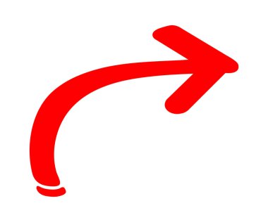 El Çizimi Sağ Kırmızı Ok Simgesi, Yön Oku Sembolü Beyaz Arkaplanda İzole Edildi. Kalın kırmızı bir okun işaret ile çizilmiş bir simgesi..