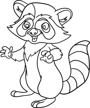 Çocuk için Boyama Kitabı - Hayvan Serisi Rakunu Heyecanlı görünüyor