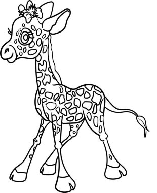 Çocuk için Boyama Kitabı - Hayvan Serisi Zürafası Hareketsiz Duruyor