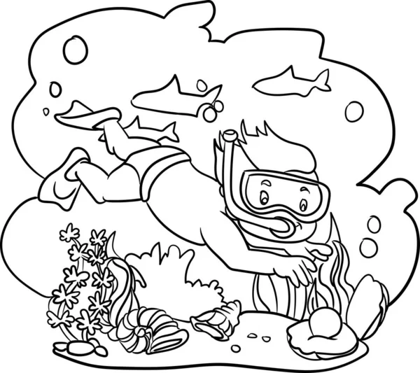 Coloring Book Kids Sportolási Lehetőségek Búvárkodás Snorkeling — Stock Fotó