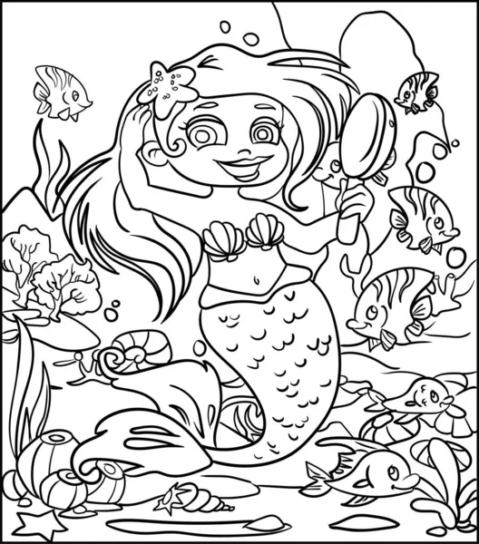 Malbuch Für Kinder Märchenserie Kleine Meerjungfrau — Stockfoto