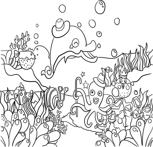 Sea Bottom Hands Drawing Coloring Book Page Kids Doodle Style — Stock Photo, Image