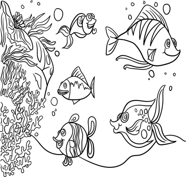 Sea Bottom Hands Drawing Coloring Book Page Kids Doodle Style — Zdjęcie stockowe