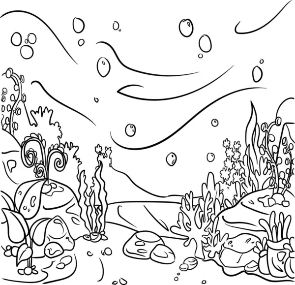 Sea Bottom Hands Drawing Coloring Book Page Kids Doodle Style — Stockfoto