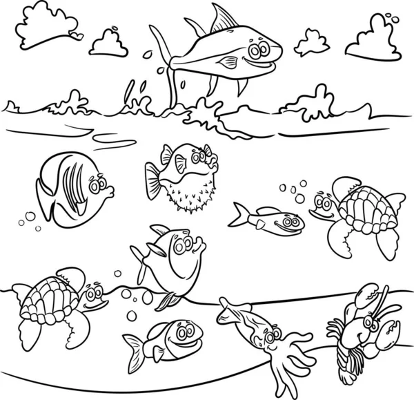 Sea Bottom Hands Drawing Coloring Book Page Kids Doodle Style — Zdjęcie stockowe