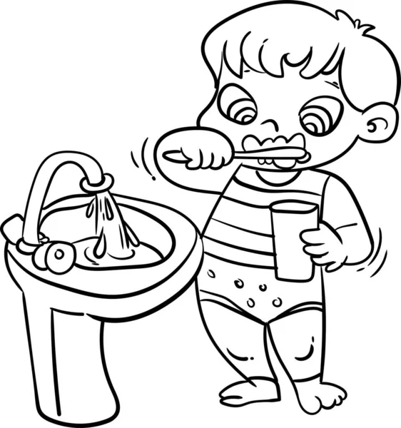 Sağlık ve hijyen. Baby Boy bornoz ve havluyla duştan sonra banyo yapar, saçını tarar, yeni bir gömlek dener. Komik küçük çocuk dişlerini fırçalıyor, tuvalette oturuyor, uyuyor, kahvaltı yapıyor.
