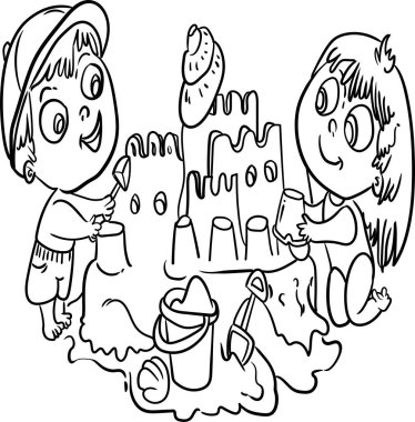 Plaj serisinde tatil. Çocuklar için boyama kitabı. Erkekler ve kızlar sahildeki günlerinin tadını çıkarıyorlar. Güneş banyosu, kumdan kaleler yapmak..