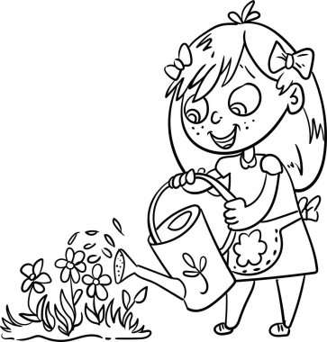 Çocuklar dünyayı kurtarmaya katılıyor. Çocuklar için boyama kitabı. Ağaç dikmek, ağacı sulamak, geri dönüşüm için plastik çöp toplamak.