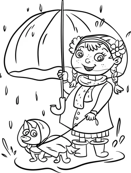 Autumn and Rain Sezon Serisi. Çocuklar için Boyama Kitabı. Erkekler ve kızlar hangi mevsimde olursa olsun mutlu görünüyorlar..