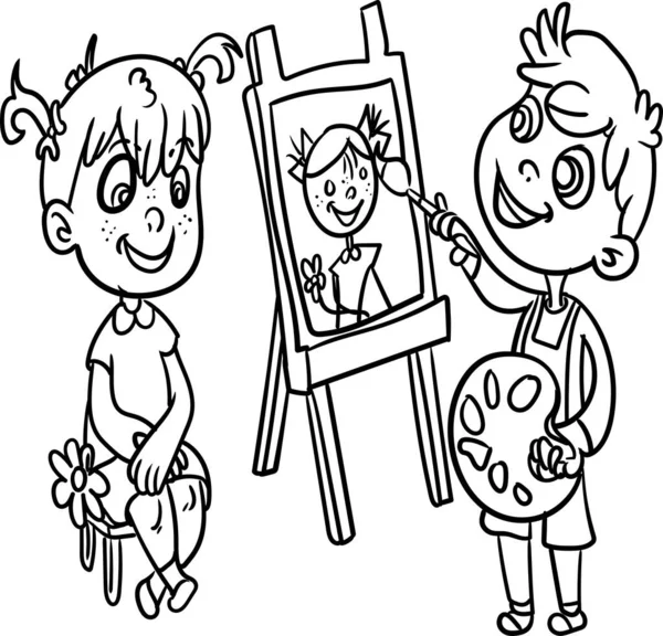 Серія Щоденних Заходів Книжка Розмальовка Дітей Маленький Хлопчик Щасливо Грає — стокове фото