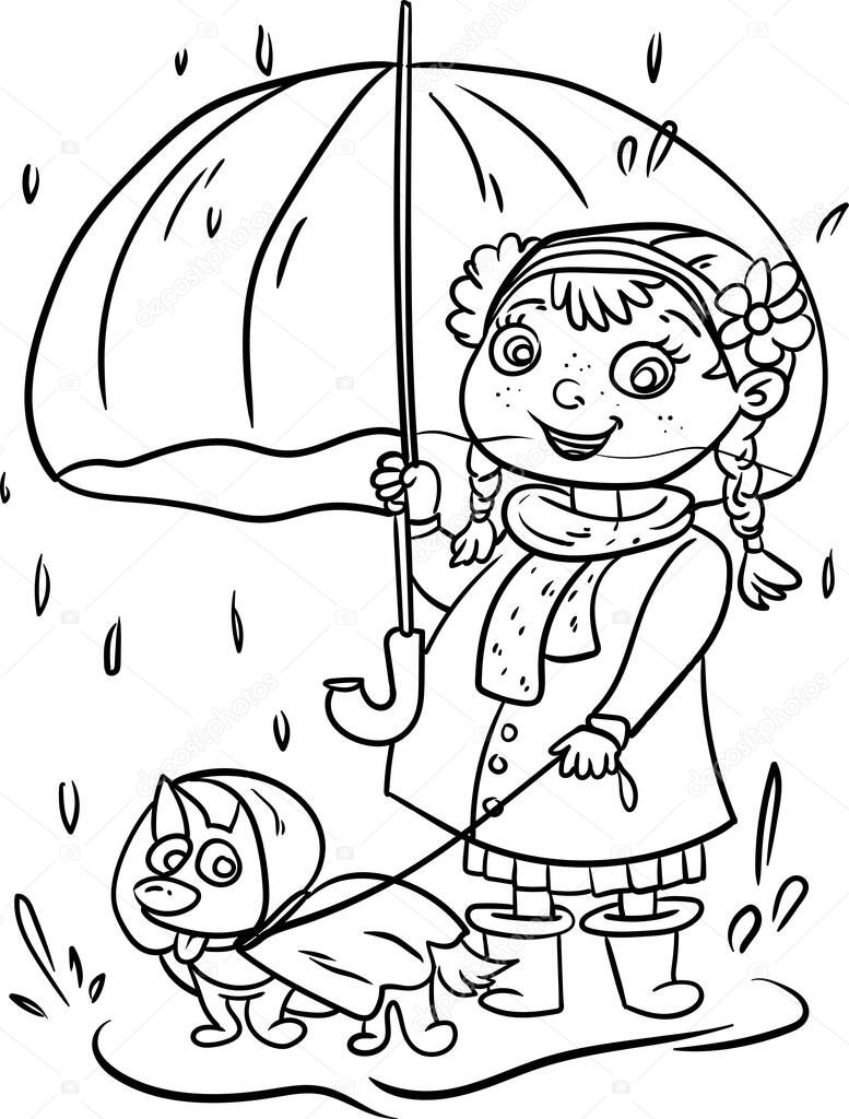 Autumn and Rain Season Series. Coloring Book for Kids. Boys and girls seem to be happy no matter what season it is now.