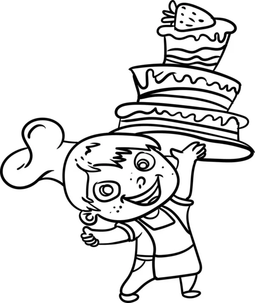 给孩子们的书着色小男孩在炫耀他的生日蛋糕装饰 — 图库照片