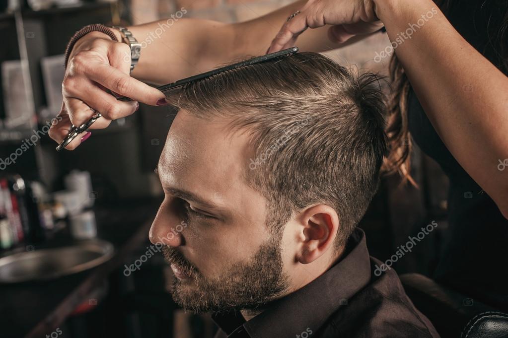 Female hairdresser hairstyle hair of man Stock Photo by ©guruxox 110139618 Female hairdresser hairstyle hair of man Stock Photo by ©guruxox 110139618