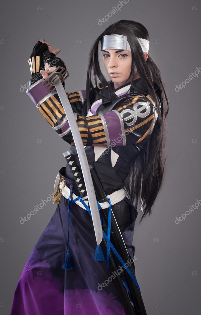 Japanische Samurai mit Katana Schwert — Stockfoto