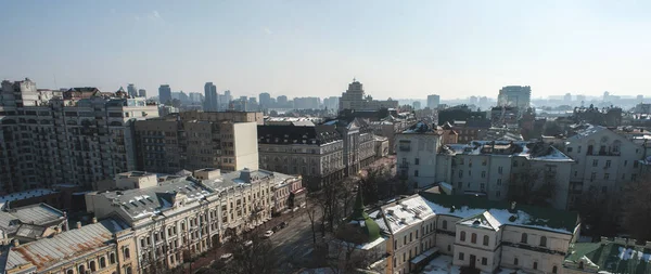 Panorama view of Kiev, the capital of Ukraine. Wide angle perspective cityscape