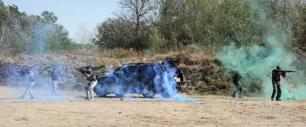 Exercício Unidade Terrorista Proteger Veículos Resgatar Reféns Tiroteio Armas Faixa — Fotografia de Stock