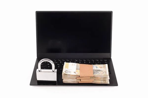 Crime Cibernético Internet Conceito Segurança Cibernética Com Cadeado Computador Portátil — Fotografia de Stock