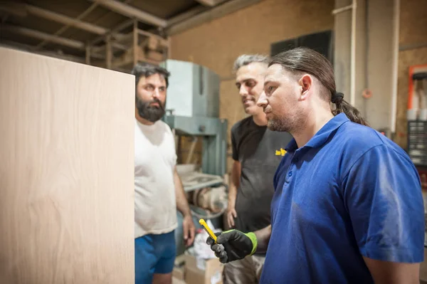 Team Carpenters Making Furniture Workshop Woodworking Crafts Tools — Stock Photo, Image