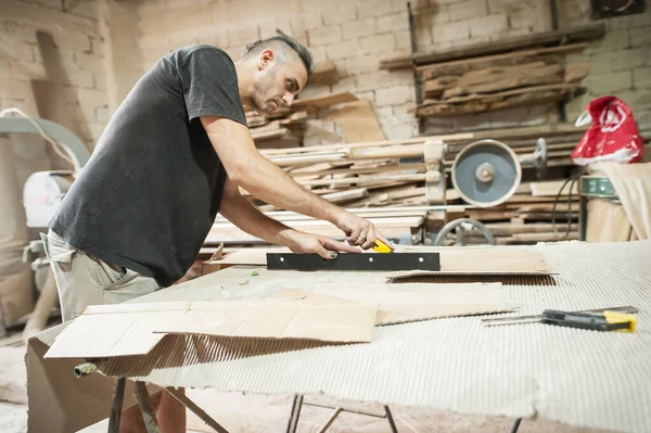 Carpenter Making Furniture Workshop Woodworking Crafts Tools — Stock Photo, Image