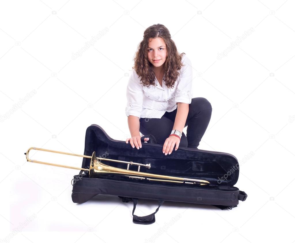 Teenage girl with trombone