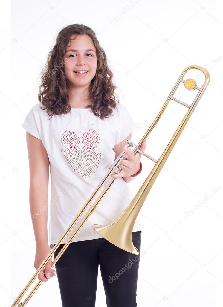 Teenage girl with trombone