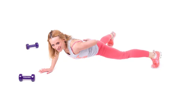 Sport woman exercise with dumbbells — Stock Photo, Image