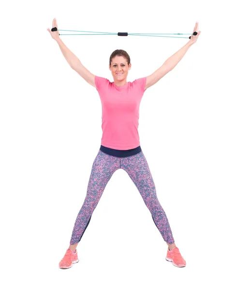 Woman exercising with a  resistance — Stock Photo, Image