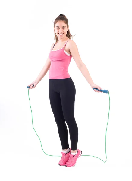 Sport woman exercise with rope — Stock Photo, Image