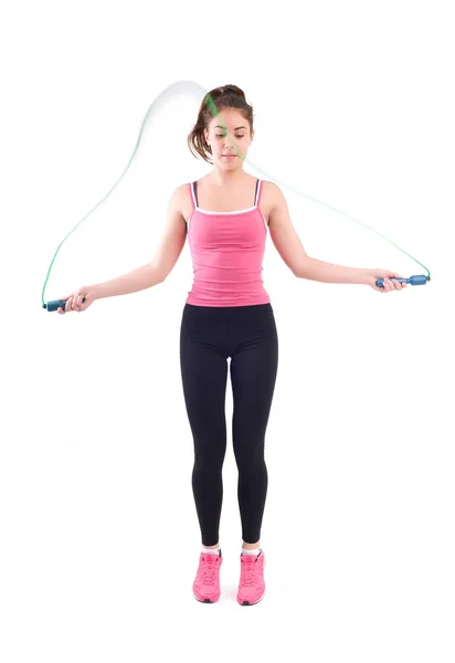 Sport woman exercise with rope — Stock Photo, Image