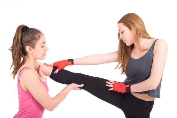 Two young girl practicing in studio — Stock Photo, Image