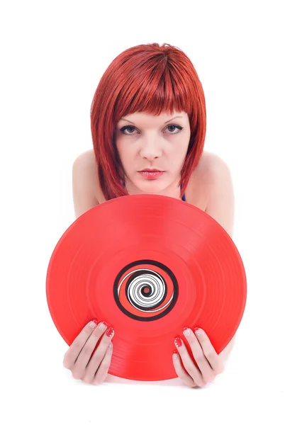 Disco Girl com vinil Record — Fotografia de Stock