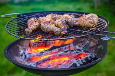 Kızarmış tavuk butları. Bahçede ızgara..